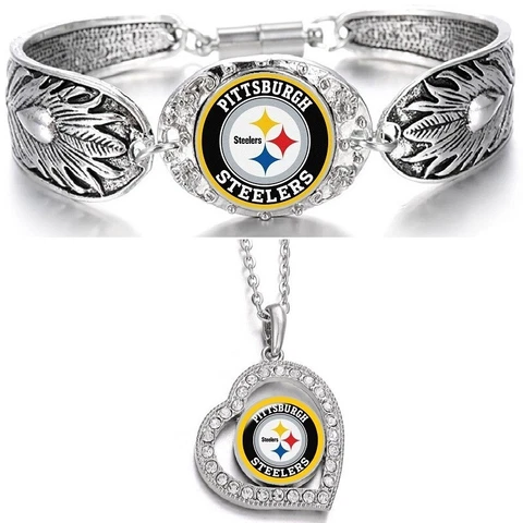 Spec 2 PcSet Pittsburgh Steelers Sterling Silver Necklace And Bracelet D3D19 Cover