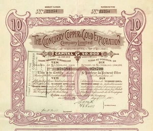 AUSTRALIA CLONCURRY COBRE Y ORO EXPLORACIÓN certificado de stock/bono - Imagen 1 de 1