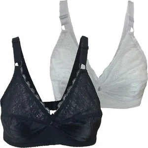 Damen Antirutsch Doppel Front Stütz Band BH Spitze Cups ohne Bügel 34-46 B-DD - Bild 1 von 9