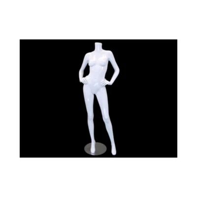 AMERICAN DRESS FORMS Female Adult Headless Fiberglass Glossy White Fashion Mannequin with Base