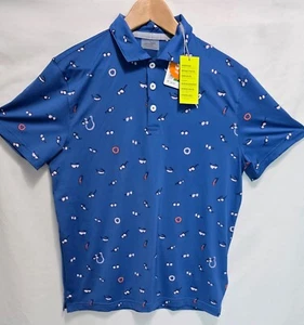 NEW PUMA Golf POLO Youth LARGE Blue FUN Summertime Print Stretchy Fit - Picture 1 of 15