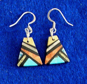 Halbedelstein Inlay Ohrringe Sterlingsilber Pueblo Indianer 16 - Bild 1 von 1