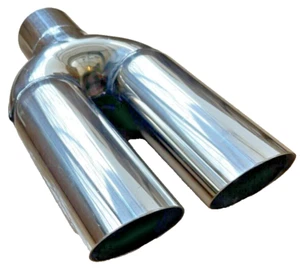 Universal Angled Twin Exhaust Tip Trim Pipe Tail Muffler Chrome Stainless Steel - Picture 1 of 9