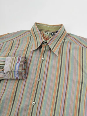 Robert Graham Long Sleeve Striped Button Down Shirt Flip Cuffs Mens Size Medium - Image 1 of 4
