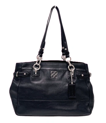Coach Shoulder Bag Black Leather Silver Chain 16460 Organizer Logo Tag Studs - Image 1 of 4
