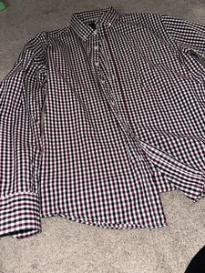 Hombre Luke & Dutch Manga Larga Abotonada Grande Granate y Blanco Cuadros  - Imagen 1 de 6