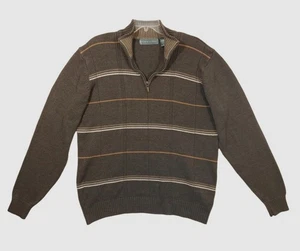 Suéter Oscar De La Renta Pullover 1/4 Cremallera Marrón Rayas Para Hombre L - Imagen 1 de 9