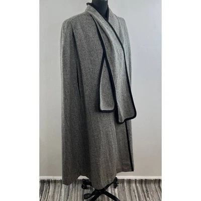 Abrigo DE COLECCIÓN Alorna Capa Gris Espiga Lana Manga Larga UNIÓN EE. UU. Hecho L Foto 1 de 4