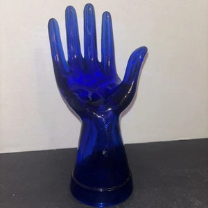 Vintage Cobalt Blue Glass Hand Mannequin Jewelry Display Ring Holder 8" Tall - Picture 1 of 7