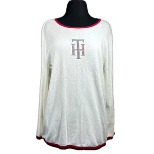 Suéter Tommy Hilfiger Hot Fix Cuello Redondo Algodón Embellecido Logo Blanco Azul XL - Imagen 1 de 16