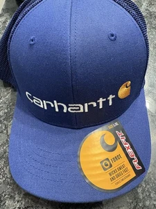 Carhartt Mens Rugged Flex Fitted Canvas Mesh-Back Logo Cap Blue L/XL HAT - Picture 1 of 4