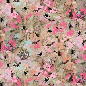 Faboolous Sue Zipkin Halloween Pink SPIDERS BATS WEBS Fabric BTHY - Picture 1 of 4