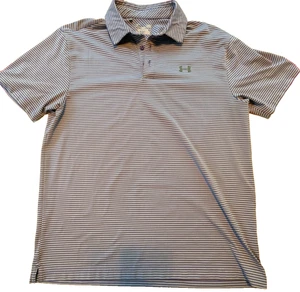 Under armour Heat gear camicia a righe viola manica corta polo uomo grande L - Foto 1 di 5