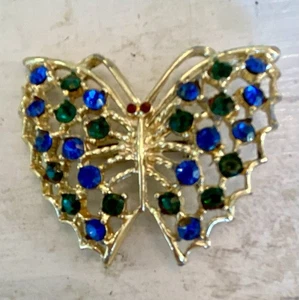Vintage Brosche 50er Jahre grün & blau Schmetterling - Bild 1 von 3