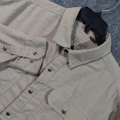 Kuhl Shirt Mens Large Tan Snap Front Long Sleeve Herringbone Outdoor Workwear - Image 1 of 4