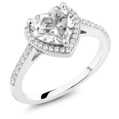 Anillo de compromiso de plata de ley 925 con topacio blanco y forma de corazón de 2,21 quilates Foto 1 de 3