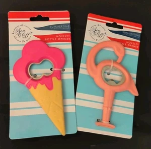 2 Sea Cliff Novelty Bottle Opener: Ice Cream Cone and Flamingo NEW Lot - Picture 1 of 3