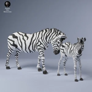Zebra with Calf – 3D Printed Model - Unpainted - Animals Miniatures - Imagen 1 de 3