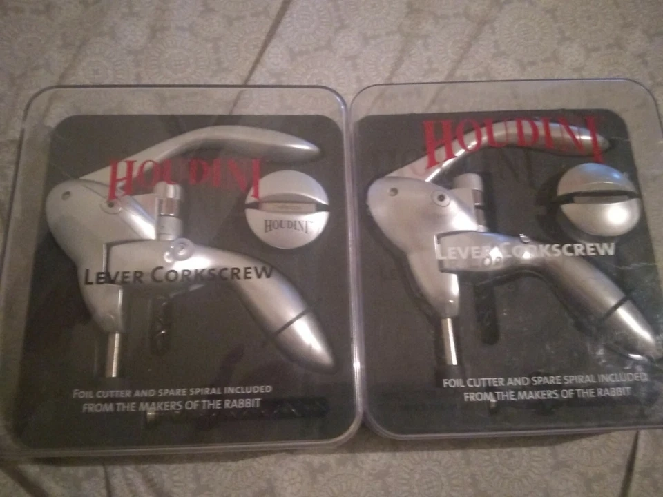 2 Houdini Lever Corkscrews Wine Bottle Opener, Spare Spiral, Foil Cutter - Image 1 of 3