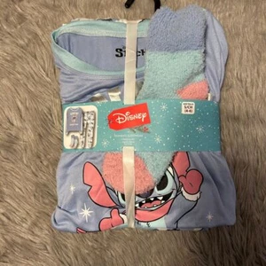 Disney Stitch 3 Piece Pajama Set Women Size Small (4-6) Blue Pajamas Pjs Socks - Picture 1 of 5