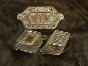 Vintage Lead Crystal Cream And Sugar with Underplate/BEAUTIFUL DESIGN/EXCELLENT - Picture 1 of 4