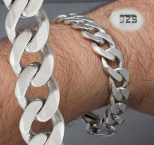 SCHWERE PANZERKETTE GESTEMPELT 925 STERLINGSILBER HERREN ARMBAND 8,5 9 9,5 10" - Bild 1 von 12