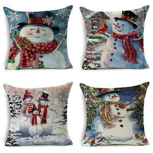 Winter snowman christmas holiday throw pillow covers 18"x18" short plush fabric - Picture 1 of 9