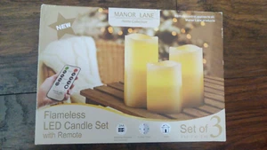Flameless Candle Set With Remote LED, Manor Lane Collection-New - Picture 1 of 4