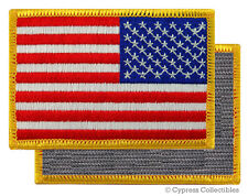 AMERICAN FLAG EMBROIDERED PATCH GOLD BORDER USA LEFT w/ VELCRO® Brand Fastener