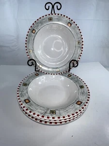 (Set 4) Soup Pasta Salad Bowls Gibson Snowman Christmas Tree Block Edge 9.25” - Picture 1 of 7