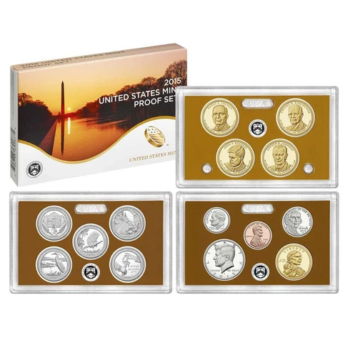 2015 Proof Set CN-Clad  Kennedy, Presidential & ATB Quarters OGP 14 coins Cover