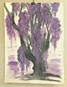 22" x 30" Deckle Edge Watercolor Paper Wisteria Tree Painting Original, Signed ~ - Picture 1 of 12