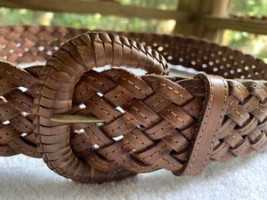 VTG Eddie Bauer Corset Belt Women Large 34-36 Brown Leather Woven Made England - Picture 1 of 12