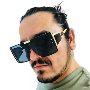 Oversized Shield Sunglasses XXL Flat Top Square Frame Fashion Shades Men Gafas - Picture 1 of 4