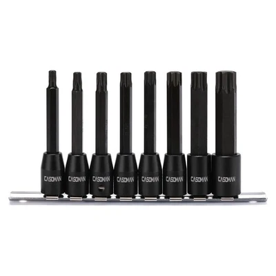 8 Piece 3/8” Drive Extra Long Torx Star Bit Socket Set T30-T70 S2 Steel 3.5-i... - Image 1 of 4