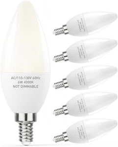 E12 LED Light Bulbs B11 Candelabra Bulbs 60W Equivalent, Non-Dimmable 6W LED Can - Picture 1 of 12