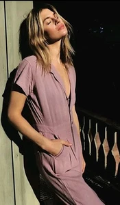 Free People jumpsuit womens S dusty rose/pink button up one piece linen blend - Picture 1 of 7