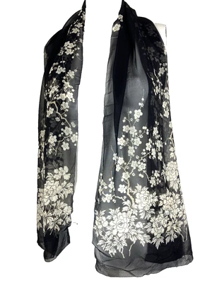 Bufanda vintage años 20 30 seda gasa flor de cerezo aleta decoración Foto 1 de 3