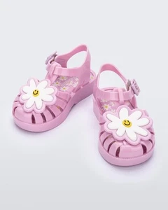 Mini Melissa X Fabula Pink Daisy Flowerl Fisherman's Jelly Sandals Size 9 *stain - Picture 1 of 11