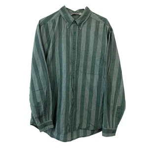 Vintage 90s Brittania Vertical Striped Green Long Sleeve Button Up Shirt Mens XL - Foto 1 di 7