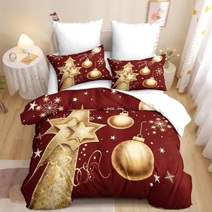 Ensemble de couette boule de Noël dorée taille reine, ensemble de literie de Noël pour adulte, - Photo 1/5