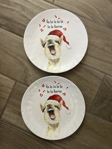 Paar Pier 1 FA LA LA LA LA LA LA LLAMA Salatteller 8,5" Steingut Weihnachten - Bild 1 von 4