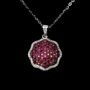 925 Sterling Silver Necklace Ruby Myanmar Round Diamond Cut Topaz Gemstone 18in - Picture 1 of 14
