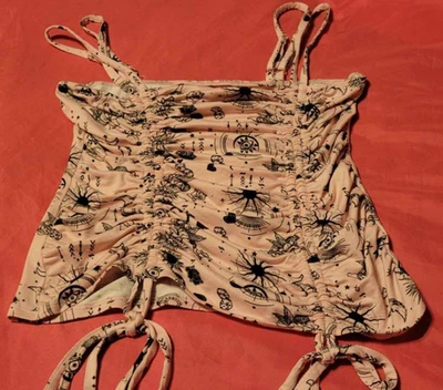 NWOT Juniors pink and black size Medium (7-9) double ruched cami top - Image 1 of 2