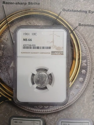 Silver 1961 10c MS66 NGC Roosevelt Dime TP-9682 - Image 1 of 2