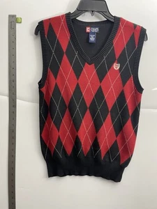 Chaps Argyle Vest Boy’s Size L 14-16 Red & Black 100% Cotton V Neck - Picture 1 of 5