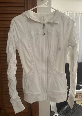 Chaqueta con Capucha Lululemon Mujer Nylon Cremallera Completa Blanca, Talla 2 Foto 1 de 4