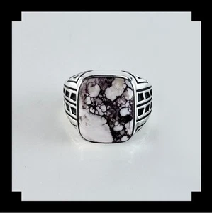 Anillo artesanal de magnesita de caballo esterlina y salvaje para hombre talla 10 1/4 - Imagen 1 de 6