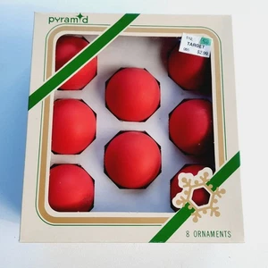 Vintage Pyramide Rauch USA Weihnachten Glas Ornamente matt rot 2 1/4" Set 10 verpackt - Bild 1 von 8