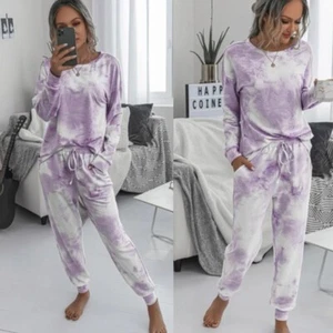 Kara & Kate Tie-Dye Long Sleeve Pajama/ Lounge Set Purple Size Large NEW - Picture 1 of 8